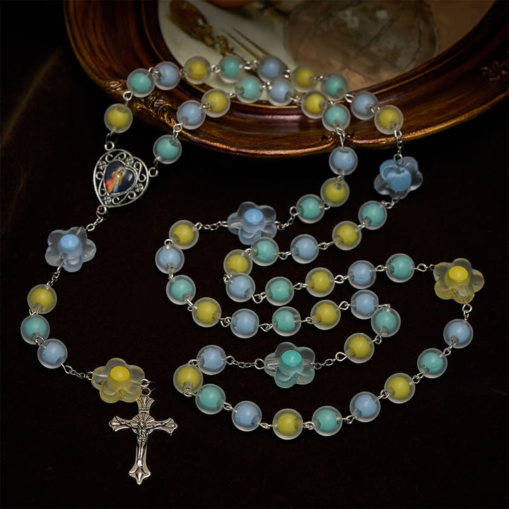 Christianartworkshop Pastel Floral Rosary with Jesus Heart Medal: Gentle Faith Companion for Prayer - image 3