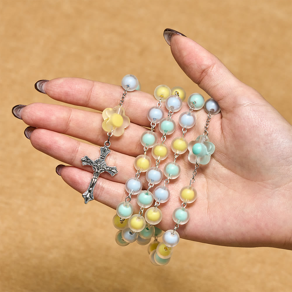 Christianartworkshop Pastel Floral Easter Rosary with Jesus Heart Medal: Prayer Beads for Spring Gift - image 1