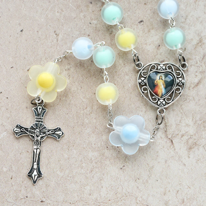 Christianartworkshop Pastel Floral Easter Rosary with Jesus Heart Medal: Prayer Beads for Spring Gift - image 10