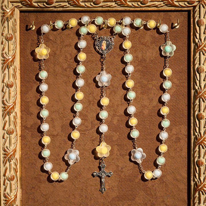 Christianartworkshop Pastel Floral Rosary with Jesus Heart Medal: Gentle Faith Companion for Prayer - image 2