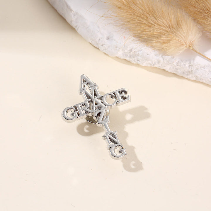Christianartworkshop Cross & Phrase Lapel Brooch: Divine Faith Token for Clothing - Amazing Grace - image 2