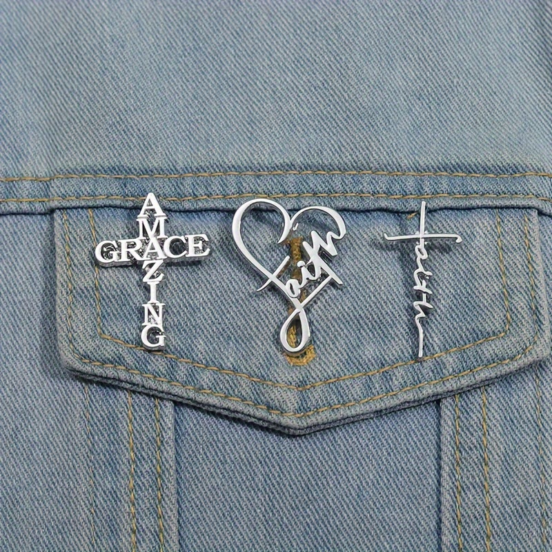 FREE Today: Cross & Phrase Lapel Brooch: Divine Faith Token for Clothing - Set of 3 - image 0