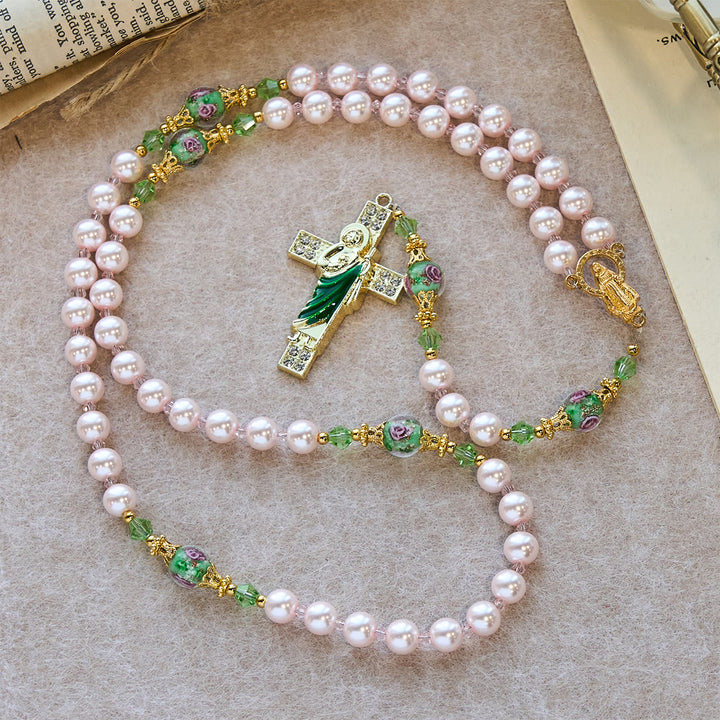Christianartworkshop Heavenly Pink Beads St. Benedict Devotion Rosary with Floral Beads of Sacred Grace - image 2