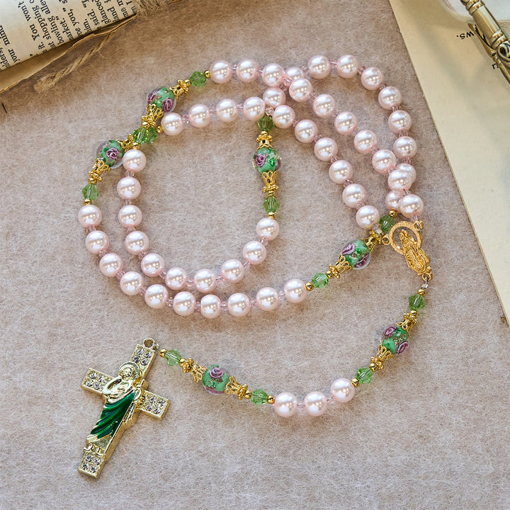 Christianartworkshop Heavenly Pink Beads St. Benedict Devotion Rosary with Floral Beads of Sacred Grace - image 3