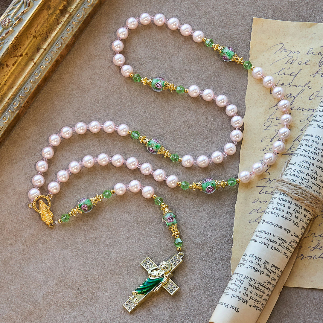 Christianartworkshop Heavenly Pink Beads St. Benedict Devotion Rosary with Floral Beads of Sacred Grace - image 6