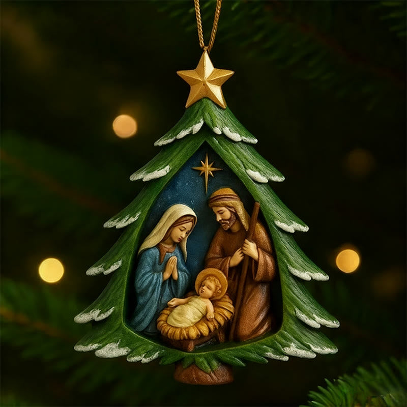 Christianartworkshop Colored Nativity Tree Ornament: Portable Reminder of Holiday Grace - image 1