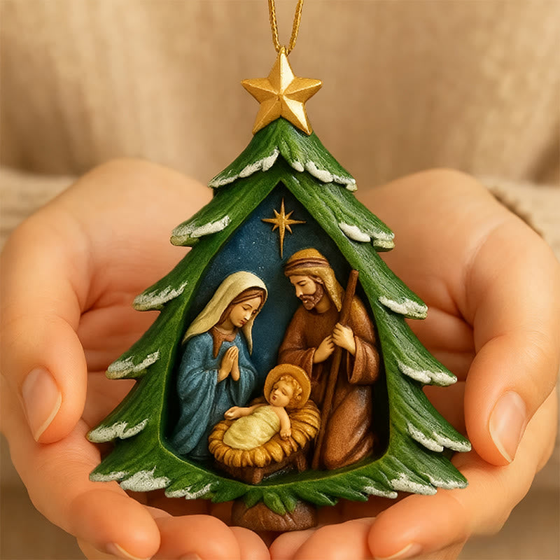 Christianartworkshop Colored Nativity Tree Ornament: Portable Reminder of Holiday Grace - Christmas Tree - image 0