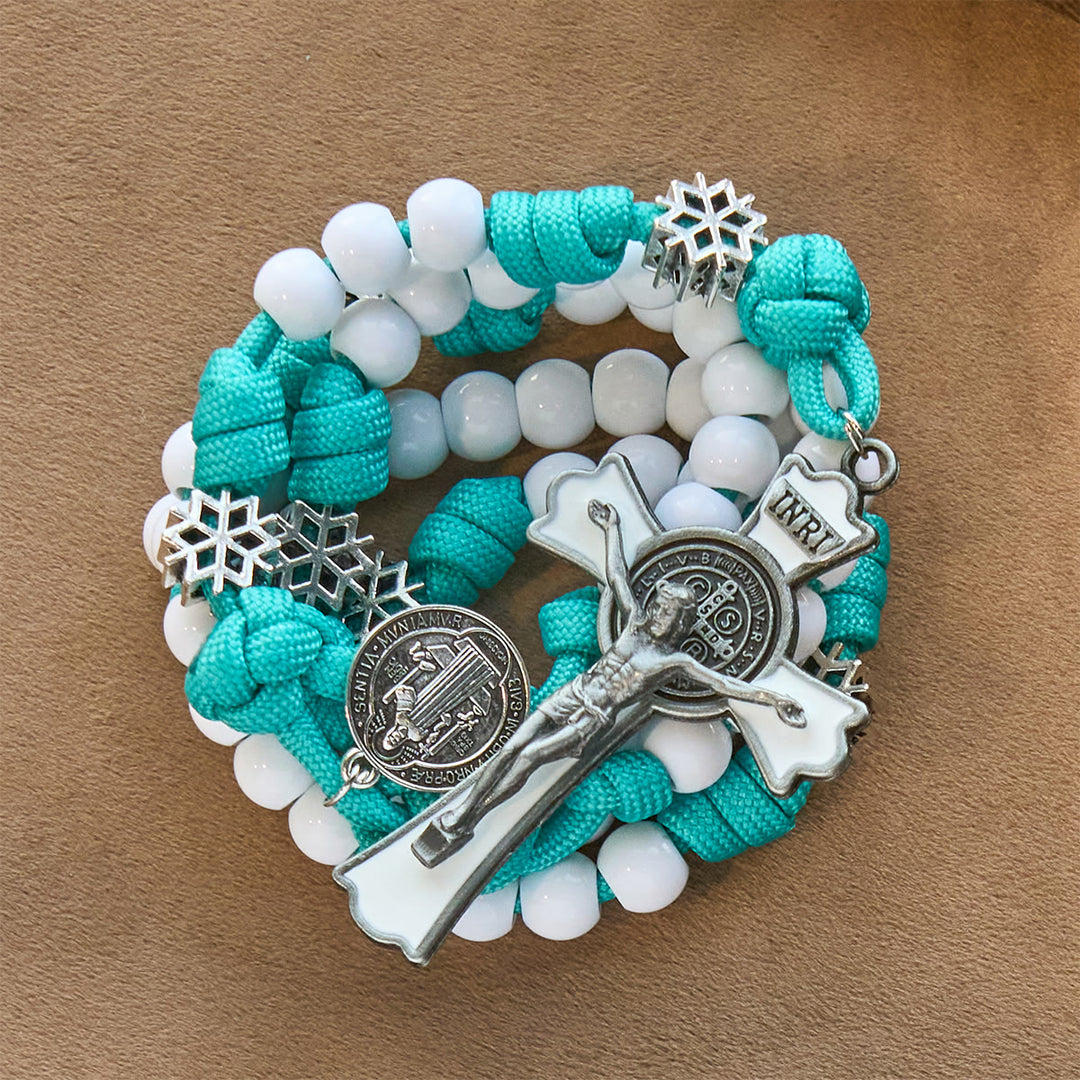 Christianartworkshop Winter White Bead Paracord Rosary: Snowflakes Accents & Sacred Christ Crucifix - image 7