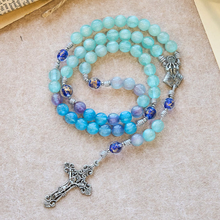 FREE Today: Aqua Starlight UV-Color Shift Cyan Rosary: Christ Cross & Light-Responsive Devotion - UV-color shift - image 0