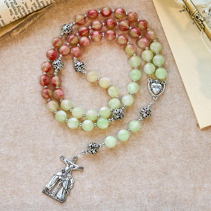 Christianartworkshop Green-to-Red UV Changing Rosary: Starlight Beads & Devotional Christ Cross - UV-color shift - image 0