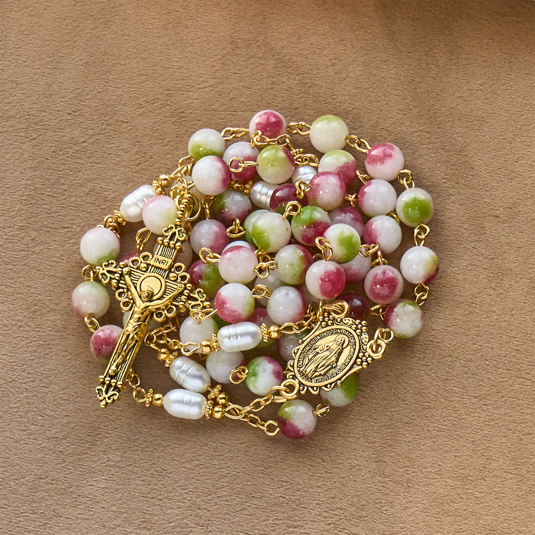 Christianartworkshop Vibrant Tourmaline Rosary with Golden Chain & Christ Crucifix - image 6