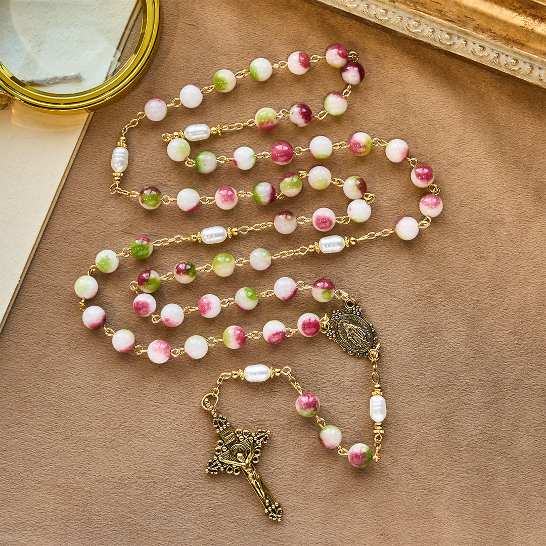 Christianartworkshop Vibrant Tourmaline Rosary with Golden Chain & Christ Crucifix - image 4