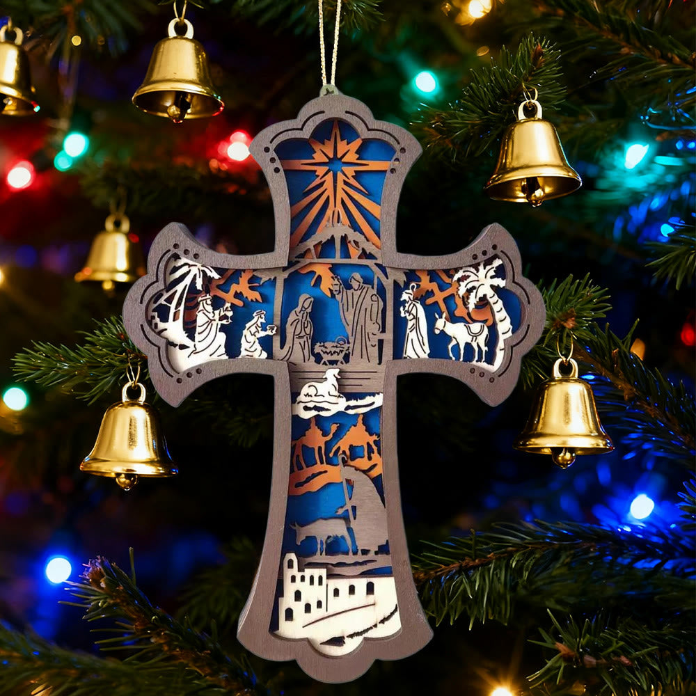 Christianartworkshop Colorful Cross & Nativity Hanging Decor: Stylish Faith Token for Holiday Displays - image 1