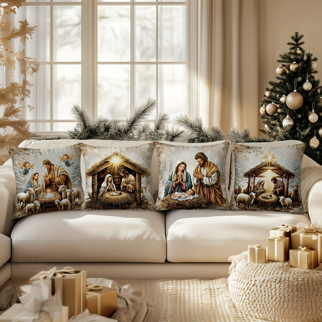 Christianartworkshop Nativity Themed Pillow of 4: Quiet Companion for Living Areas - A - 15.7''*15.7''/40*40cm - image 0