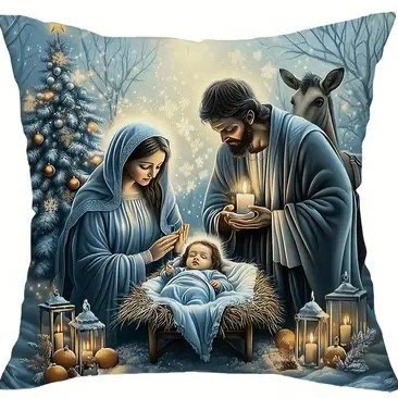 Christianartworkshop Soft Snowy Nativity Pillow: Portable Reminder of Gentle Grace - A - 19.7''*19.7''/50*50cm - image 1
