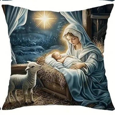 Christianartworkshop Soft Snowy Nativity Pillow: Portable Reminder of Gentle Grace - D - 19.7''*19.7''/50*50cm - image 9