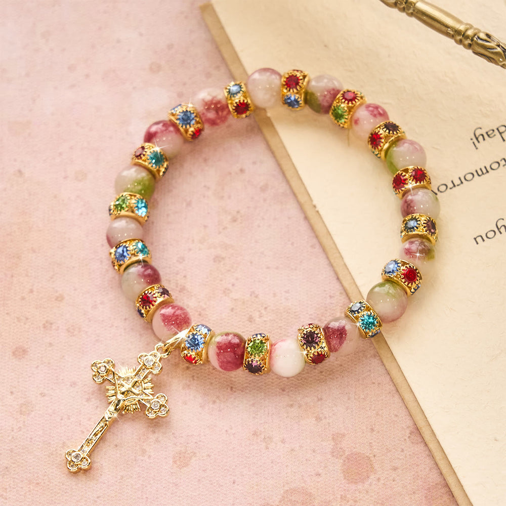 Christianartworkshop Devotional Tourmaline Sparkling Bracelet with Ornate Golden Crucifix - image 1