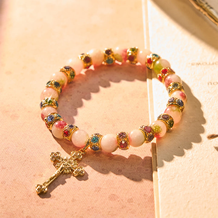 Christianartworkshop Devotional Tourmaline Sparkling Bracelet with Ornate Golden Crucifix - image 4