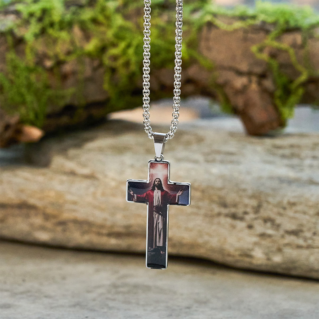 Christianartworkshop Stained-Image Cross Necklace: Artful Faith Close to the Heart - Jesus 1 - image 3