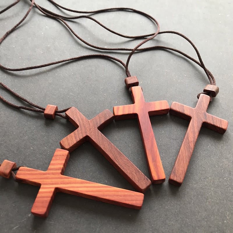 Christianartworkshop Red & Green Sandalwood Cross Necklace — Natural-Grain Symbol of Blessing - image 4