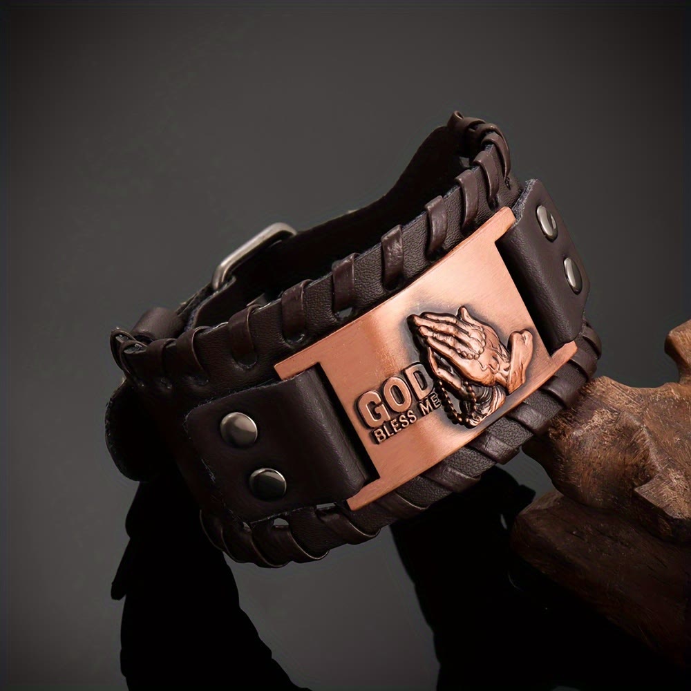 Christianartworkshop Praying-Hands Leather Bracelet: Bold Badge of Blessing - Bronze - image 0