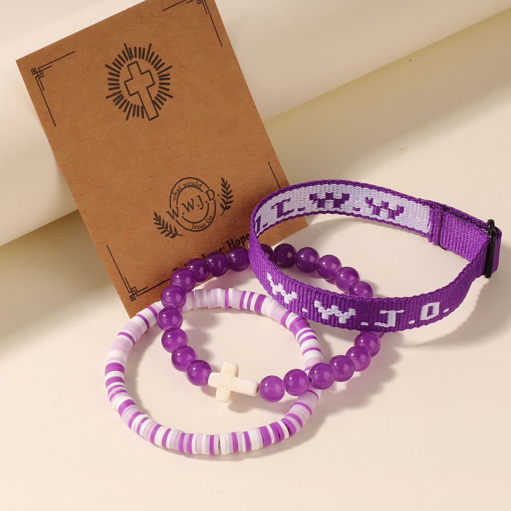 Christianartworkshop Faith Prompt Bracelet with Cross Bead & WWJD Card: Gift-Ready Keepsake - Purple - image 2