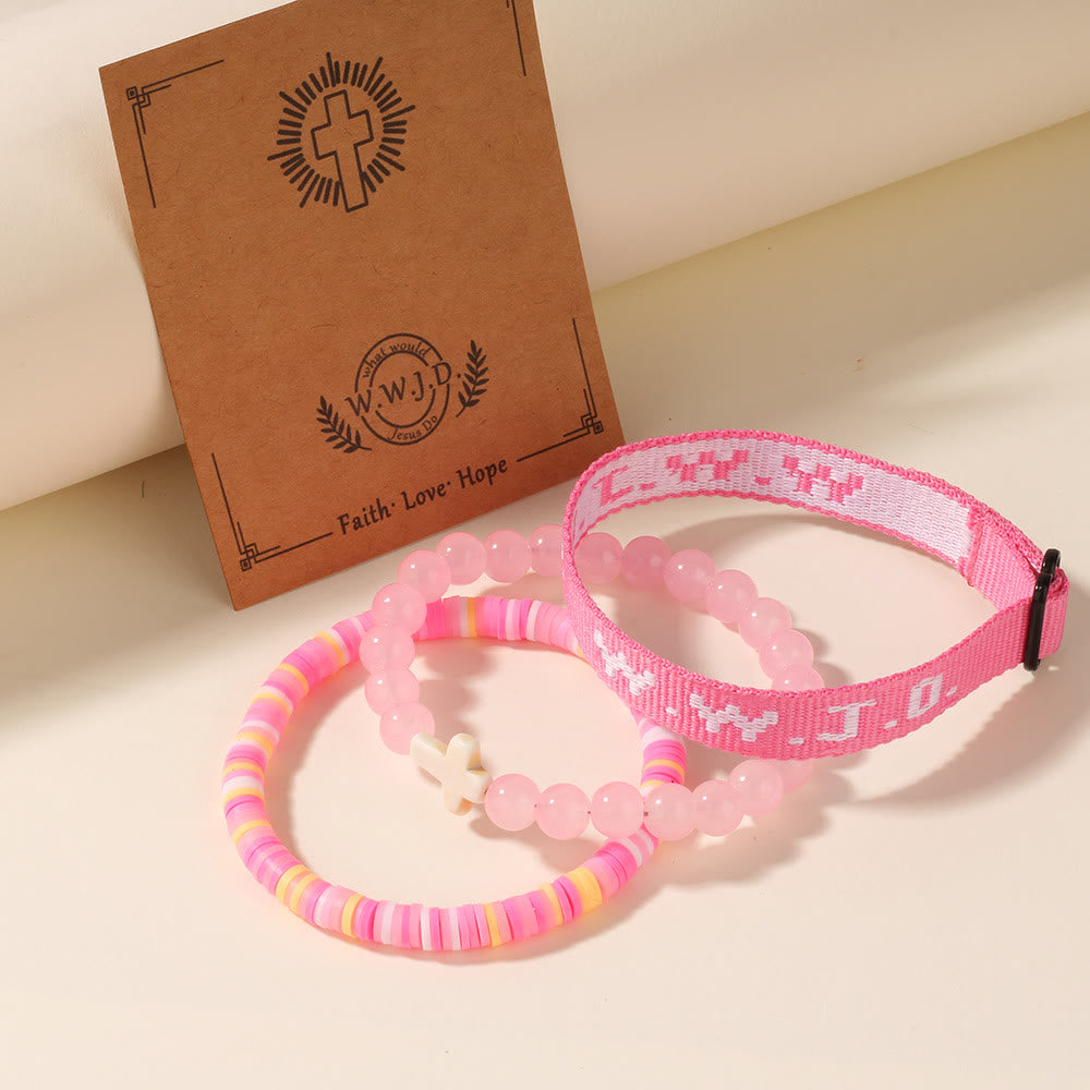 FREE Today: Faith Prompt Bracelet with Cross Bead & WWJD Card: Gift-Ready Keepsake - Pink - image 0
