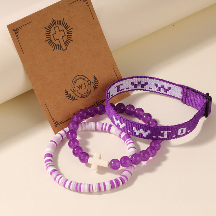 Christianartworkshop Faith Prompt Bracelet with Cross Bead & WWJD Card: Gift-Ready Keepsake - Purple - image 2