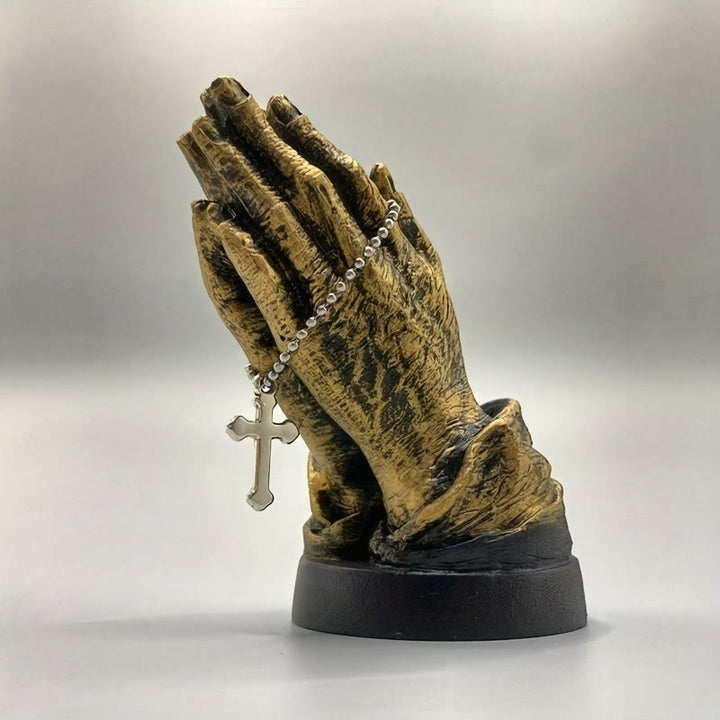 Christianartworkshop Praying Hands Rosary Holder: Tender Faith Gift for Loved Ones - Golden - image 0