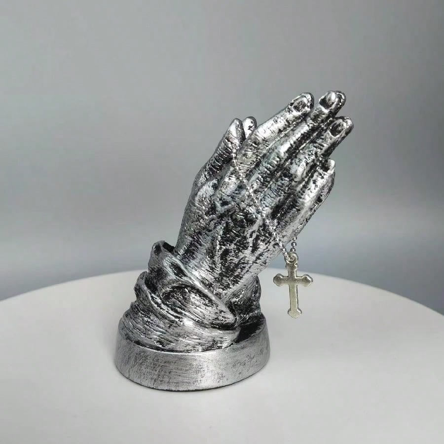 Christianartworkshop Praying Hands Rosary Holder: Tender Faith Gift for Loved Ones - Silver - image 3