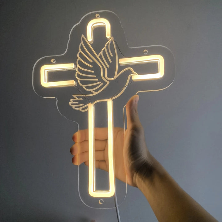 Christianartworkshop Glowing Cross with Dove Neon Decor: Divine Grace Token for Home Interiors - image 2