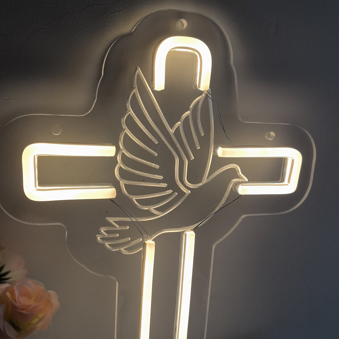 Christianartworkshop Glowing Cross with Dove Neon Decor: Divine Grace Token for Home Interiors - image 5