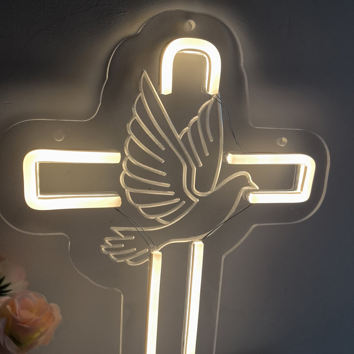 Christianartworkshop Glowing Cross with Dove Neon Decor: Divine Grace Token for Home Interiors - image 5