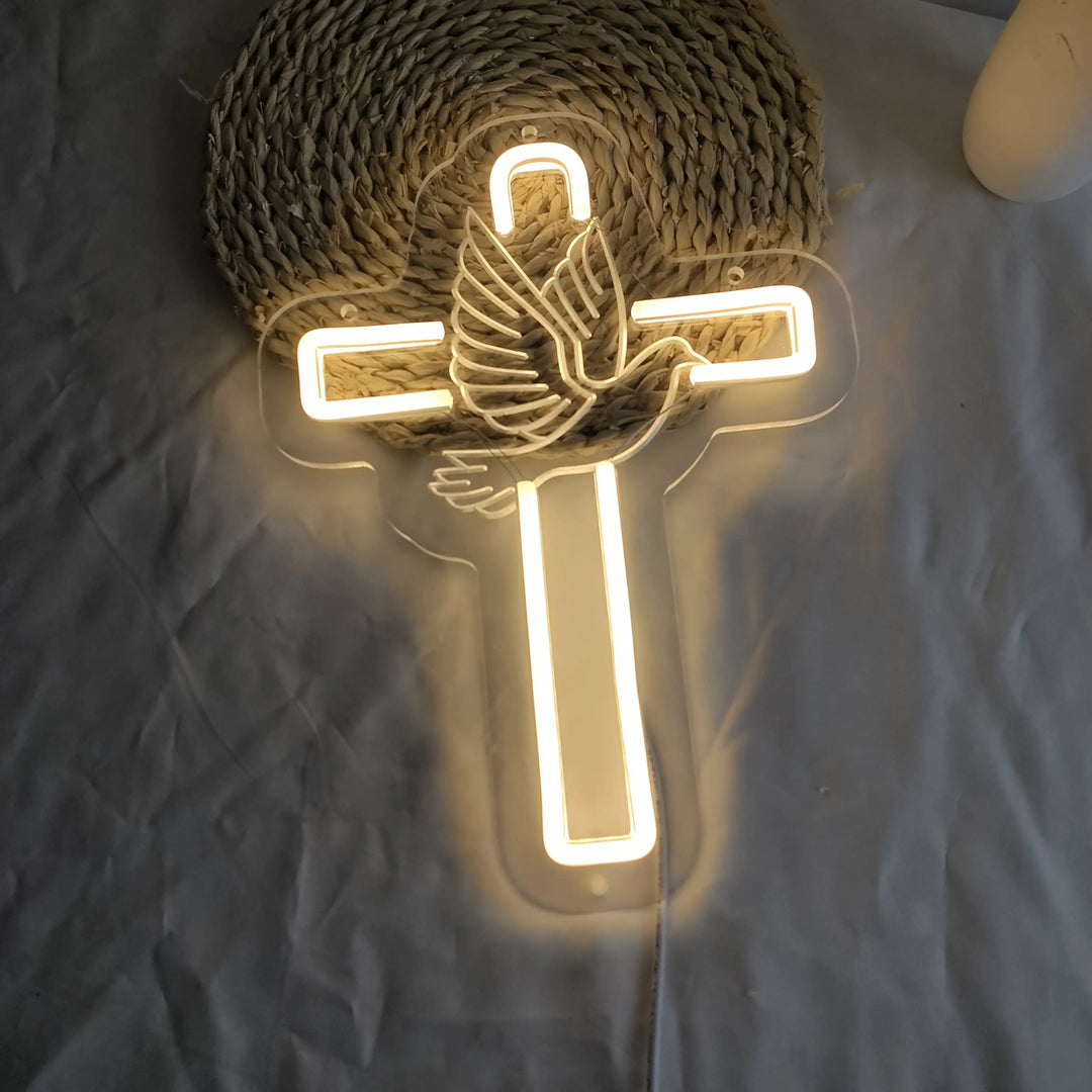 Christianartworkshop Glowing Cross with Dove Neon Decor: Divine Grace Token for Home Interiors - image 3