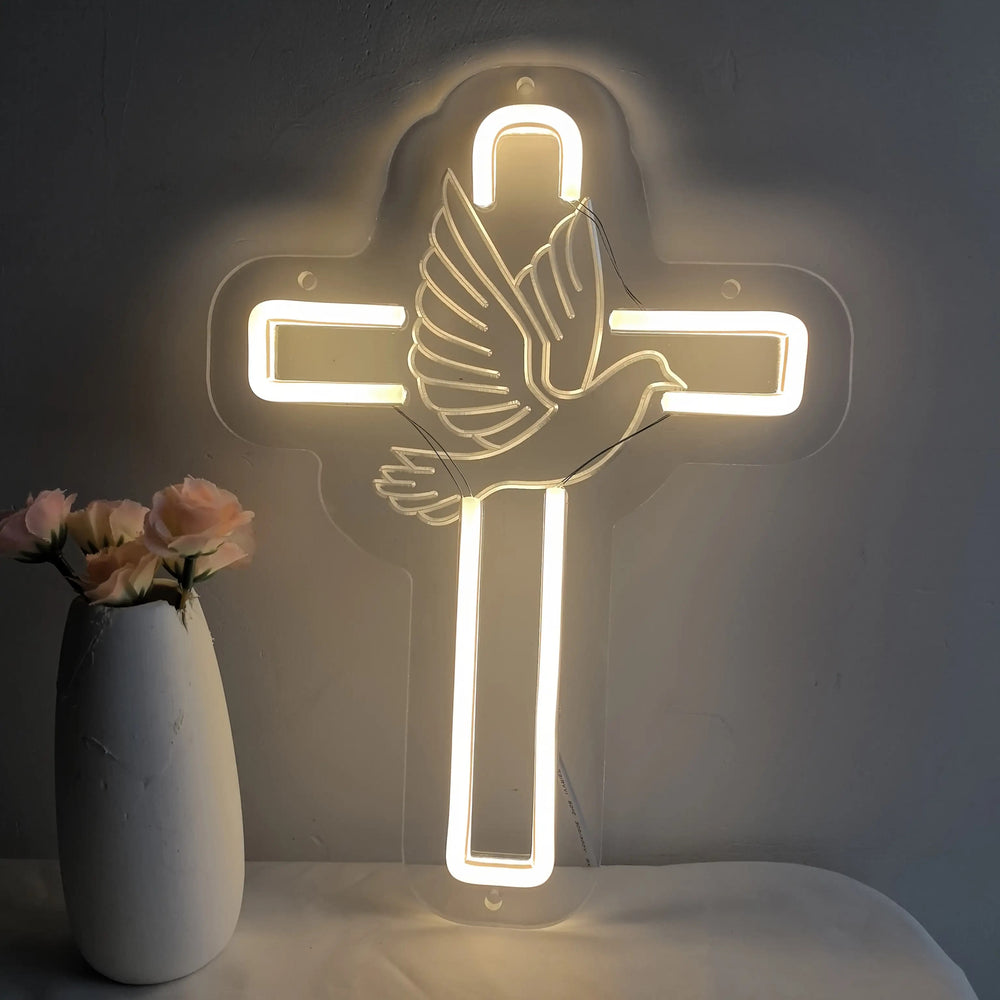 Christianartworkshop Glowing Cross with Dove Neon Decor: Divine Grace Token for Home Interiors - image 1