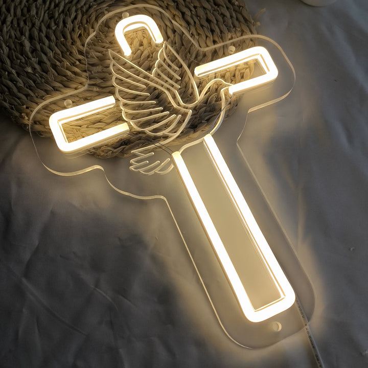 Christianartworkshop Glowing Cross with Dove Neon Decor: Divine Grace Token for Home Interiors - image 4