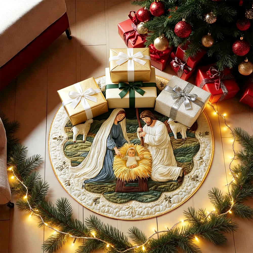 Christianartworkshop Nativity Tree Skirt Rug: Faith & Holiday Warmth Reminder for Spaces - image 1