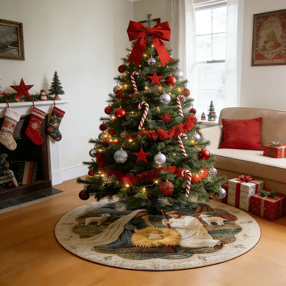 Christianartworkshop Nativity Tree Skirt Rug: Faith & Holiday Warmth Reminder for Spaces - image 4