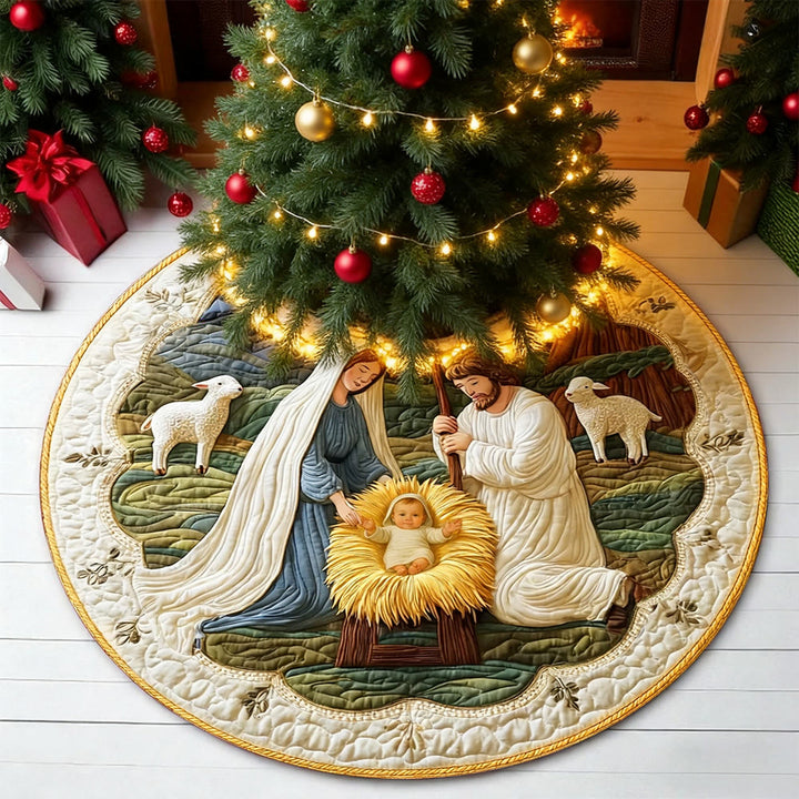 Christianartworkshop Nativity Tree Skirt Rug: Faith & Holiday Warmth Reminder for Spaces - 100cm - image 0