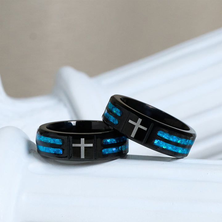 FREE Today: Modern Titanium Steel Cross Ring with Laser Blue Inlay: Serenity in Christ's Blue Light - image 7