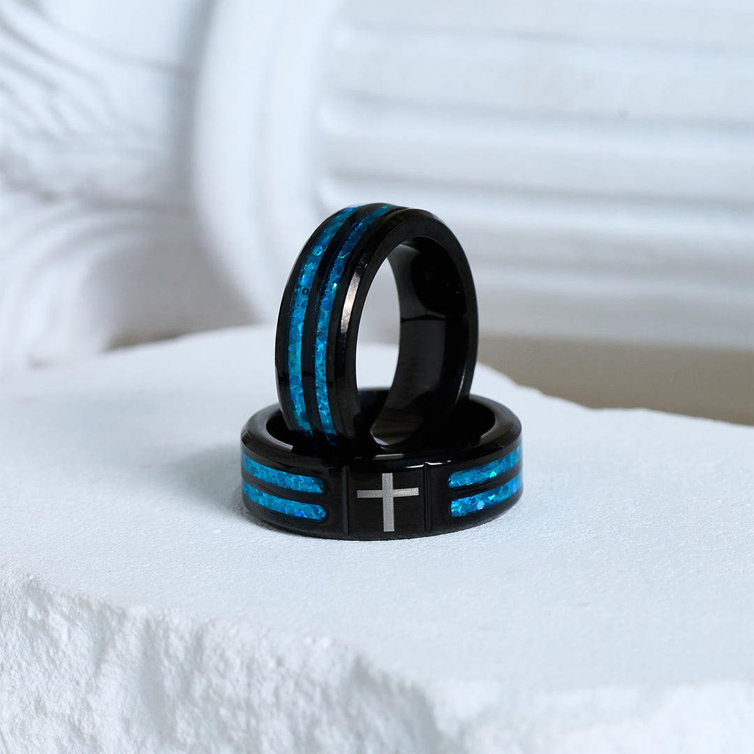 FREE Today: Modern Titanium Steel Cross Ring with Laser Blue Inlay: Serenity in Christ's Blue Light - image 6