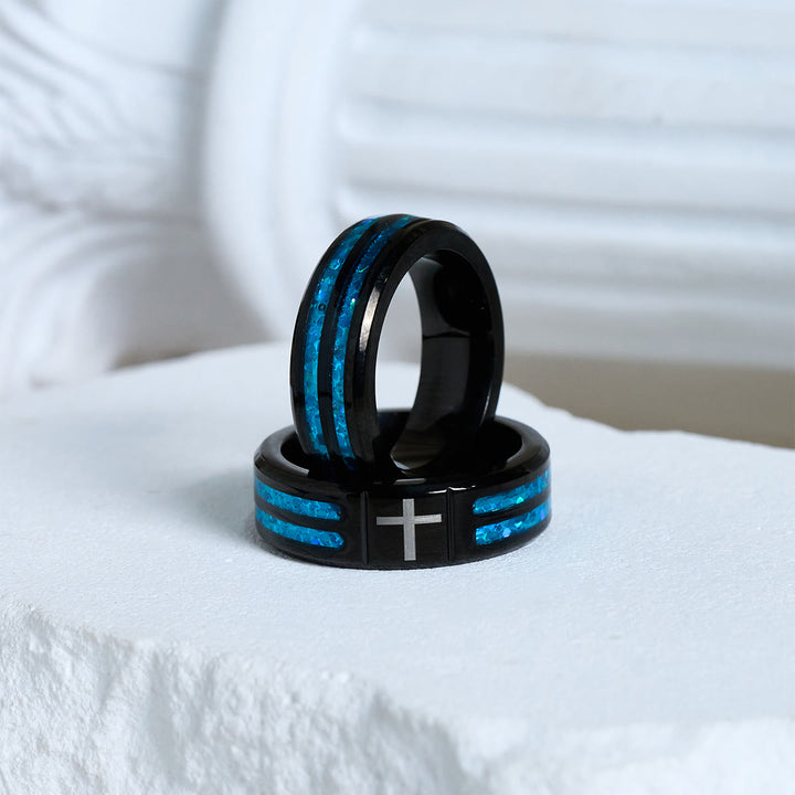 FREE Today: Modern Titanium Steel Cross Ring with Laser Blue Inlay: Serenity in Christ's Blue Light - image 6