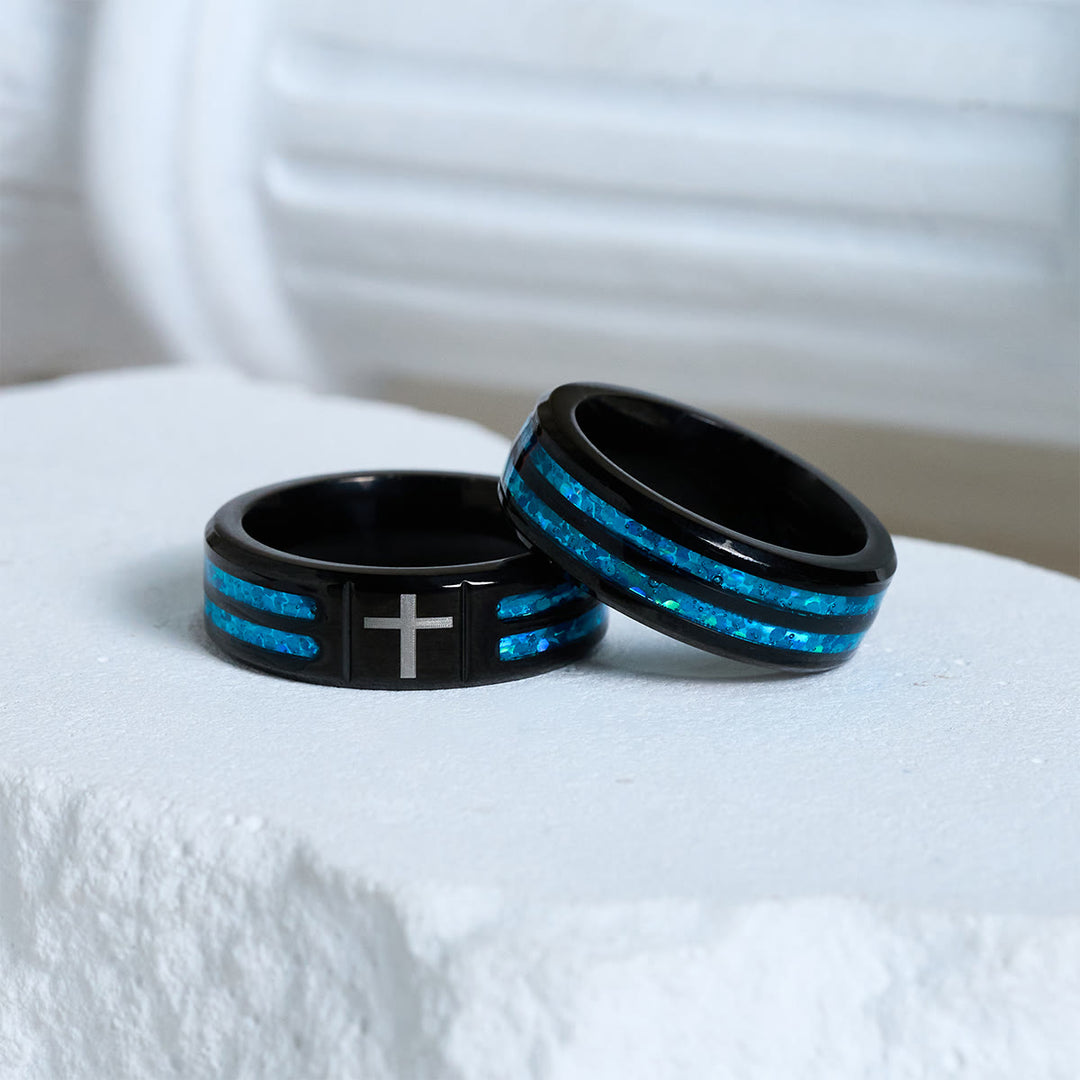 FREE Today: Modern Titanium Steel Cross Ring with Laser Blue Inlay: Serenity in Christ's Blue Light - image 5