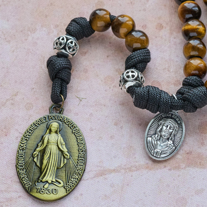 Christianartworkshop Our Lady-Centered Paracord Rosary: Tiger Eye Beads & Timeless Medal Grace - image 8