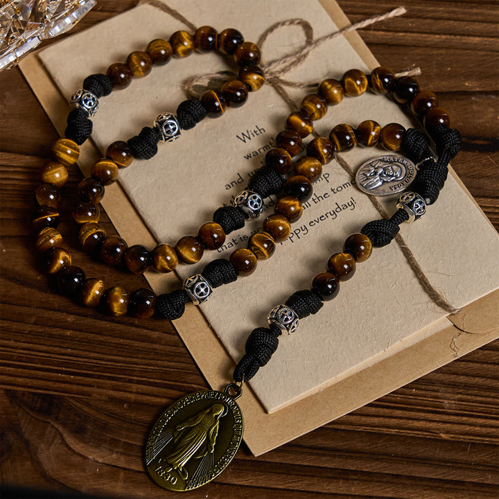 Christianartworkshop Our Lady-Centered Paracord Rosary: Tiger Eye Beads & Timeless Medal Grace - image 1