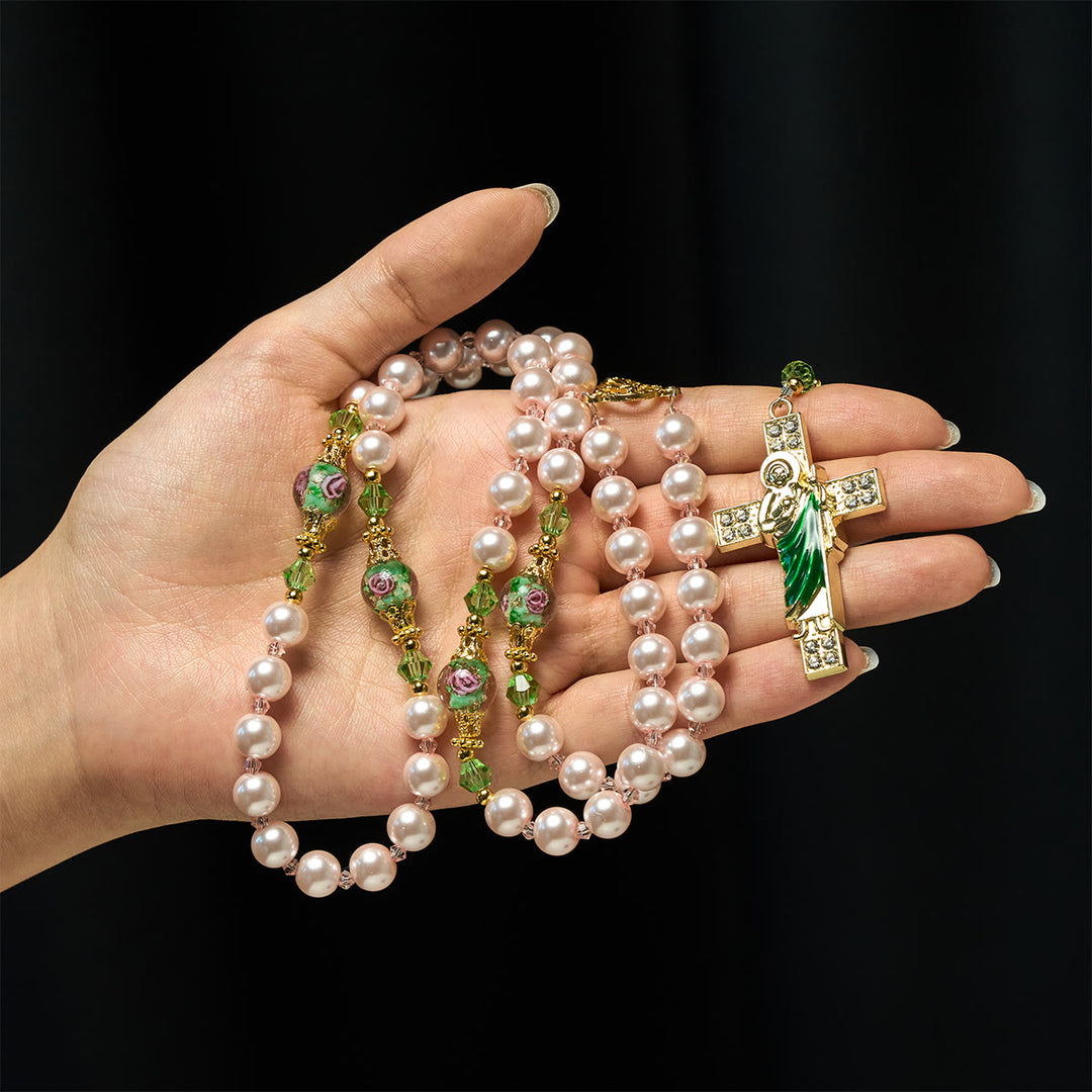 Christianartworkshop Heavenly Pink Beads St. Benedict Devotion Rosary with Floral Beads of Sacred Grace - image 10