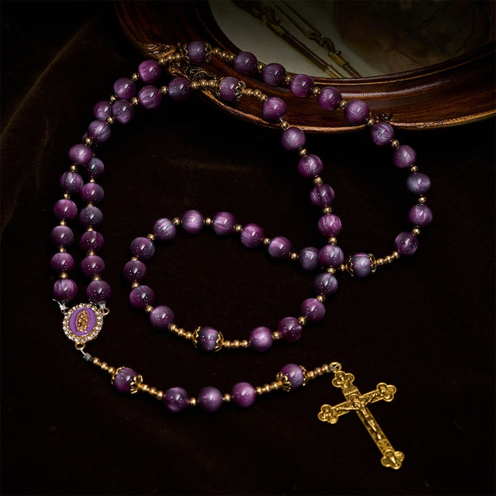 Christianartworkshop Canvas-Style Shimmery Purple Rosary with Our Lady: Gilded Faith Devotion - image 6