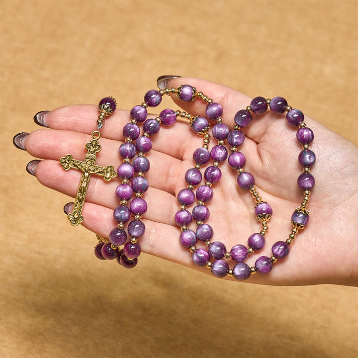 Christianartworkshop Canvas-Style Shimmery Purple Rosary with Our Lady: Gilded Faith Devotion - image 1