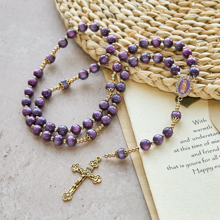 Christianartworkshop Canvas-Style Shimmery Purple Rosary with Our Lady: Gilded Faith Devotion - image 3