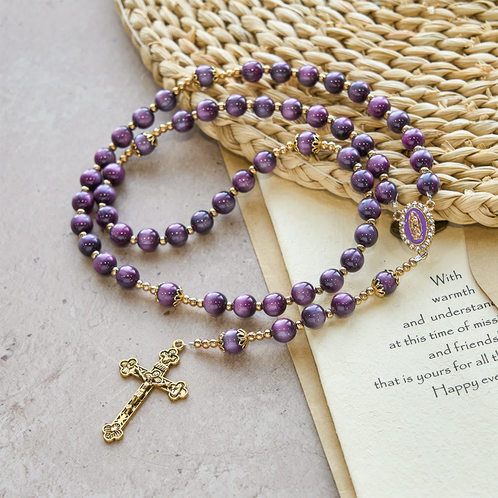 Christianartworkshop Canvas-Style Shimmery Purple Rosary with Our Lady: Gilded Faith Devotion - image 4